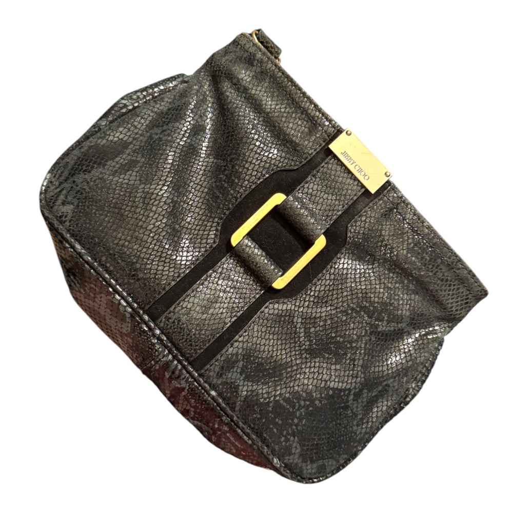 Jimmy Choo Black Snakeskin Leather Clutch